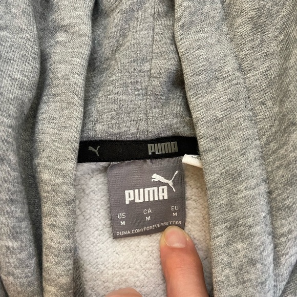 Puma Hoodie Men’s M Sweatshirt Heather Gray Black Logo Pullover - Picture 6 of 8